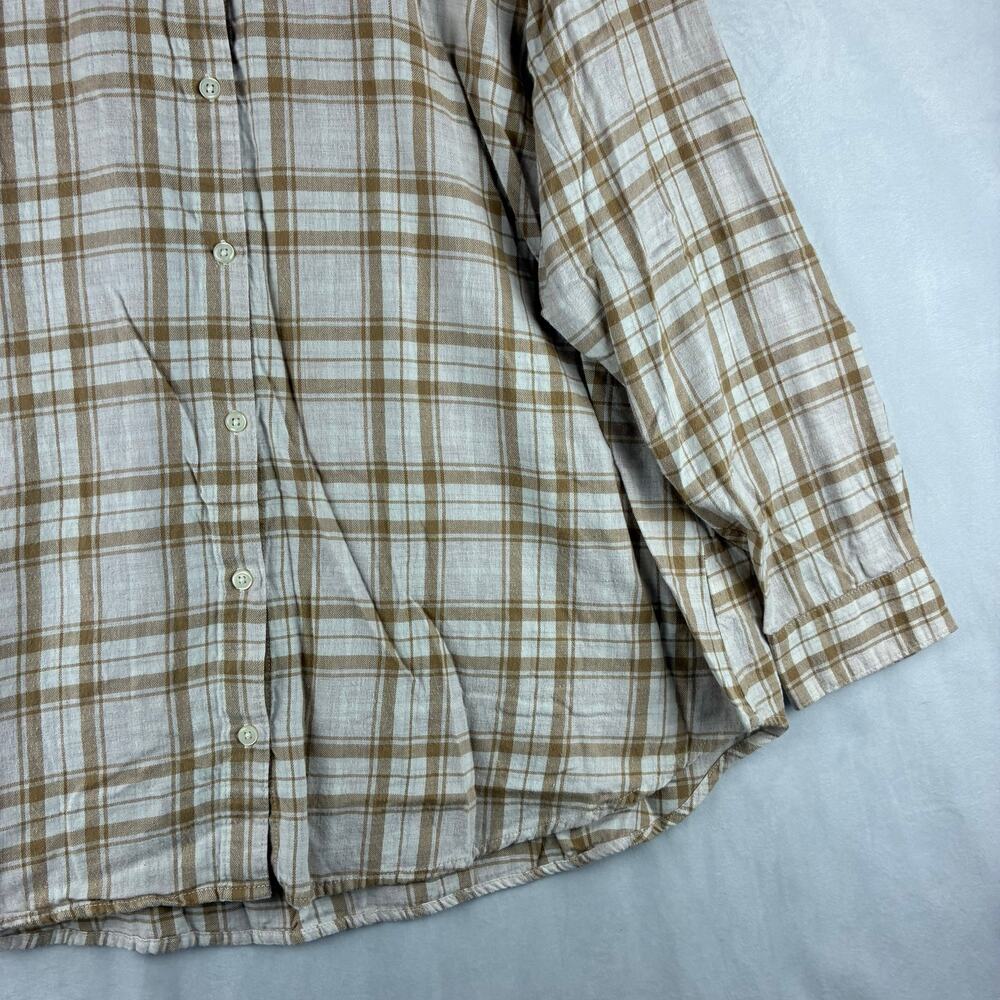 Old Navy Plaid Button Down Shirt Women's 3X Beige Neutral Casual Minimalist - Picture 3 of 11